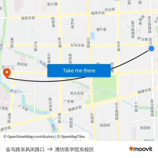 金马路东风街路口 to 潍坊医学院东校区 map
