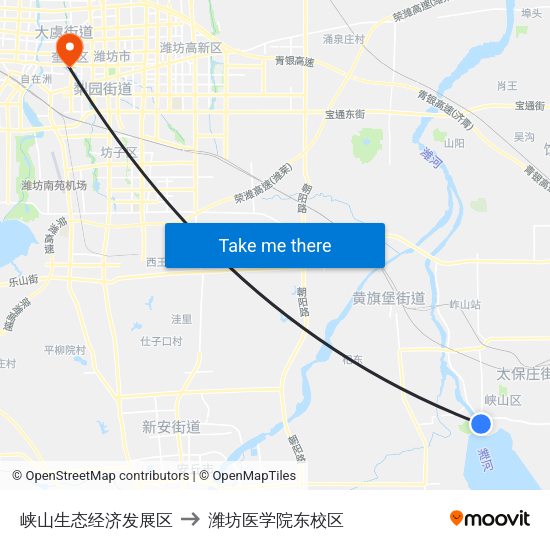 峡山生态经济发展区 to 潍坊医学院东校区 map