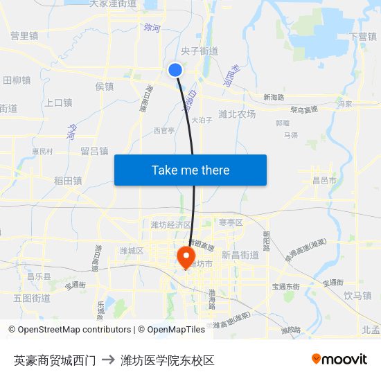 英豪商贸城西门 to 潍坊医学院东校区 map