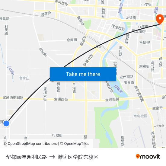华都颐年园利民路 to 潍坊医学院东校区 map