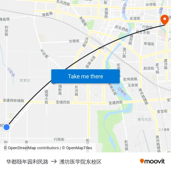 华都颐年园利民路 to 潍坊医学院东校区 map