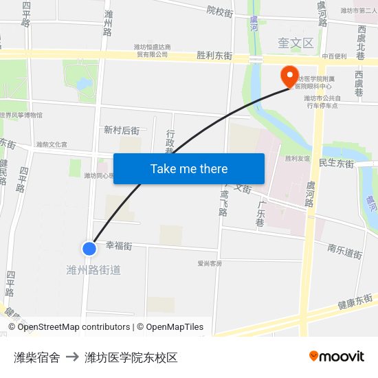 潍柴宿舍 to 潍坊医学院东校区 map