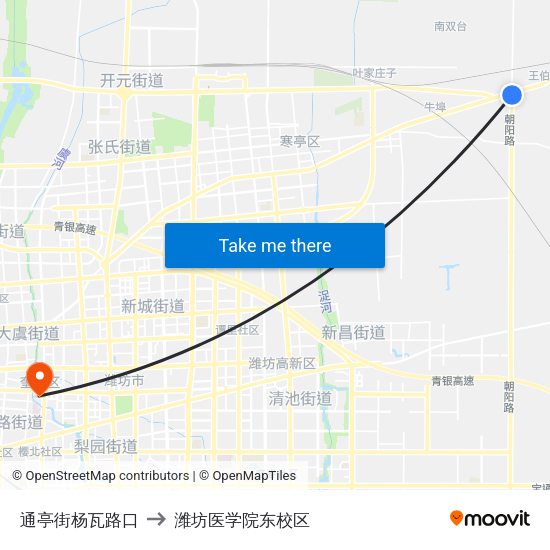 通亭街杨瓦路口 to 潍坊医学院东校区 map