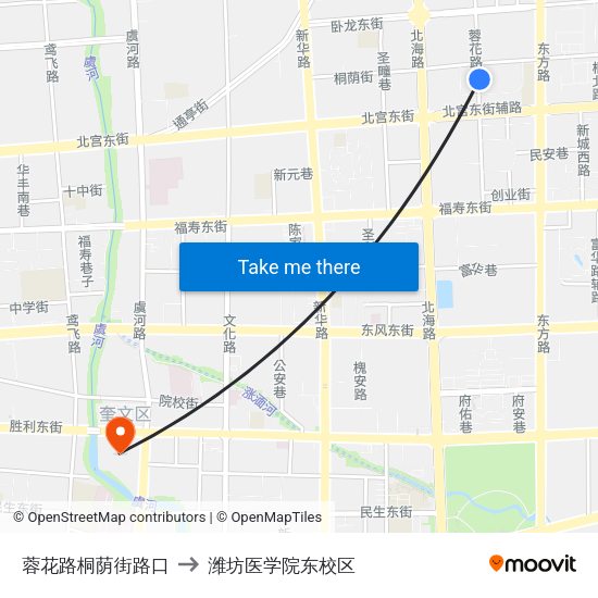 蓉花路桐荫街路口 to 潍坊医学院东校区 map