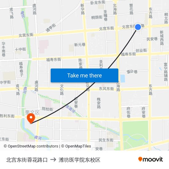 北宫东街蓉花路口 to 潍坊医学院东校区 map