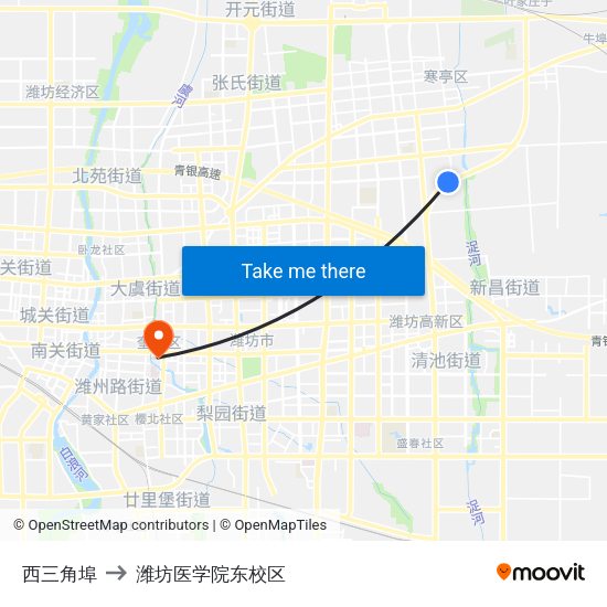 西三角埠 to 潍坊医学院东校区 map