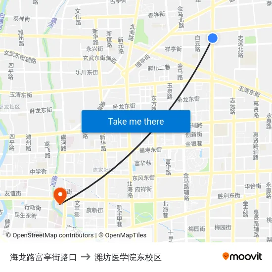 海龙路富亭街路口 to 潍坊医学院东校区 map