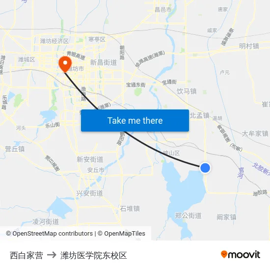 西白家营 to 潍坊医学院东校区 map