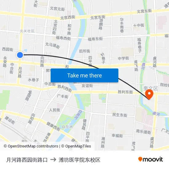 月河路西园街路口 to 潍坊医学院东校区 map