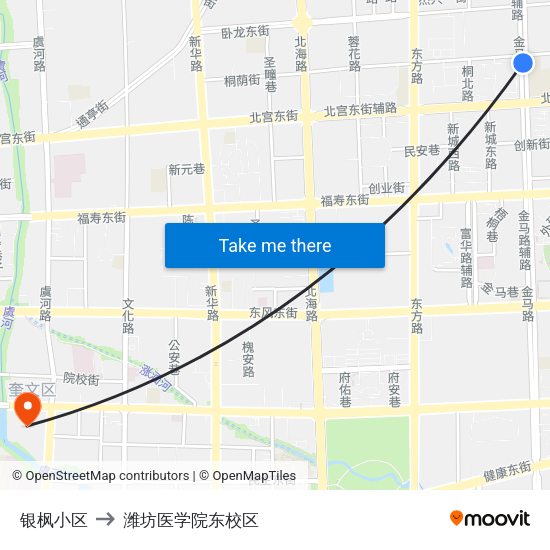 银枫小区 to 潍坊医学院东校区 map