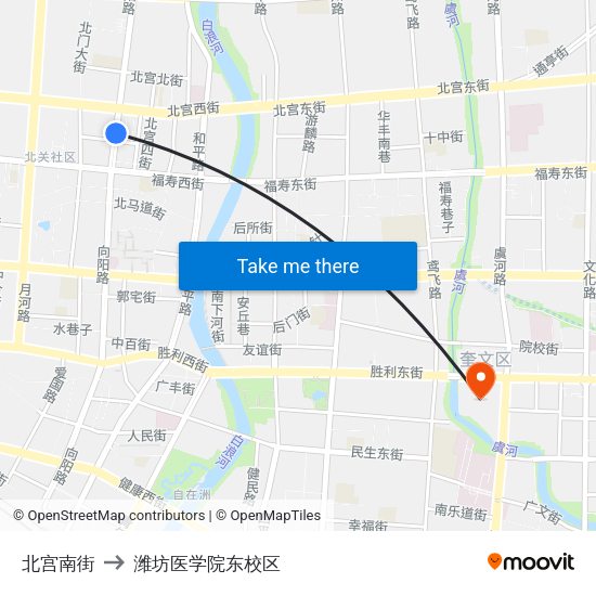 北宫南街 to 潍坊医学院东校区 map