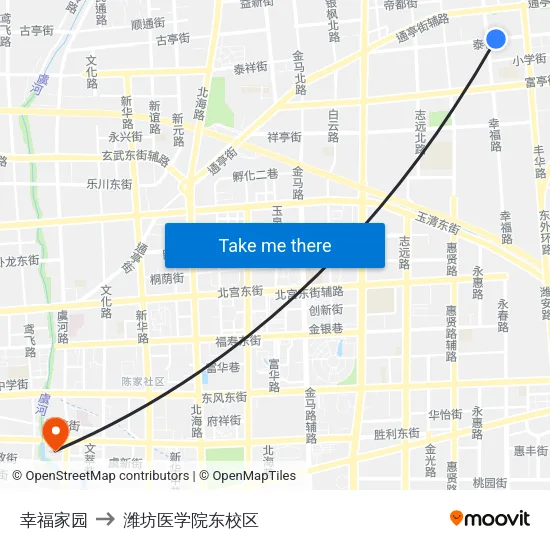 幸福家园 to 潍坊医学院东校区 map