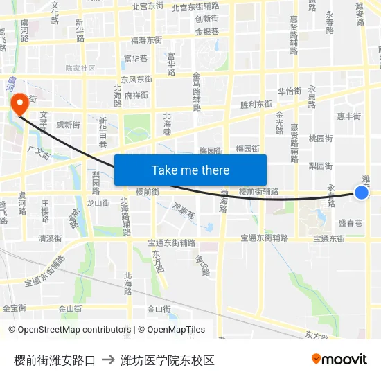 樱前街潍安路口 to 潍坊医学院东校区 map