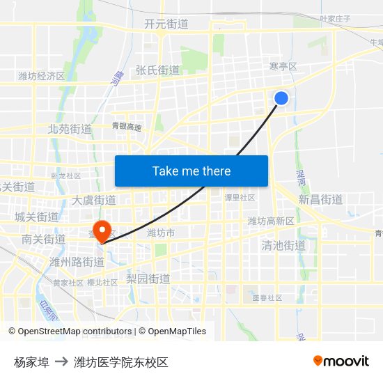 杨家埠 to 潍坊医学院东校区 map