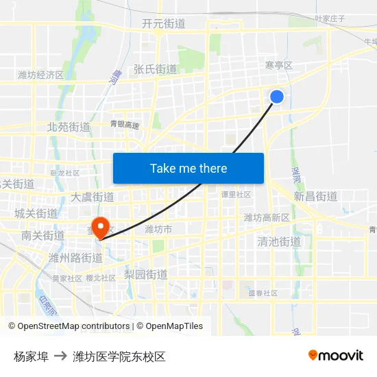 杨家埠 to 潍坊医学院东校区 map