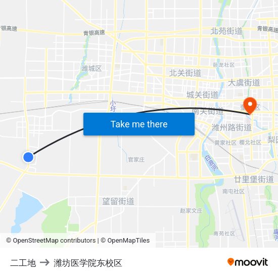 二工地 to 潍坊医学院东校区 map