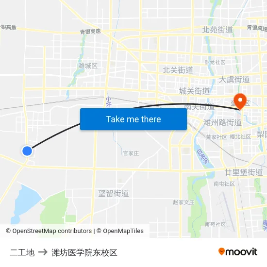 二工地 to 潍坊医学院东校区 map