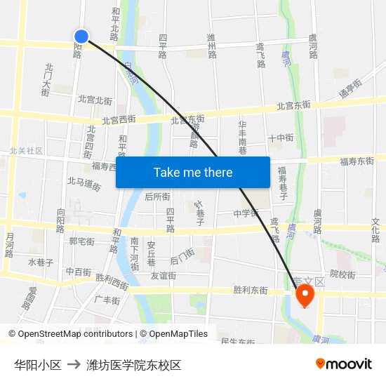 华阳小区 to 潍坊医学院东校区 map