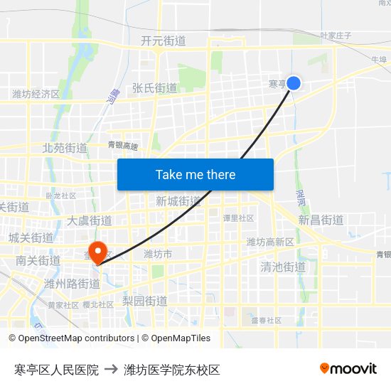 寒亭区人民医院 to 潍坊医学院东校区 map