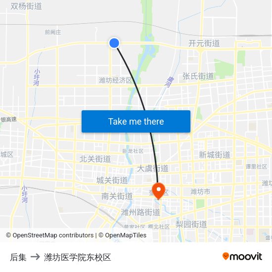 后集 to 潍坊医学院东校区 map