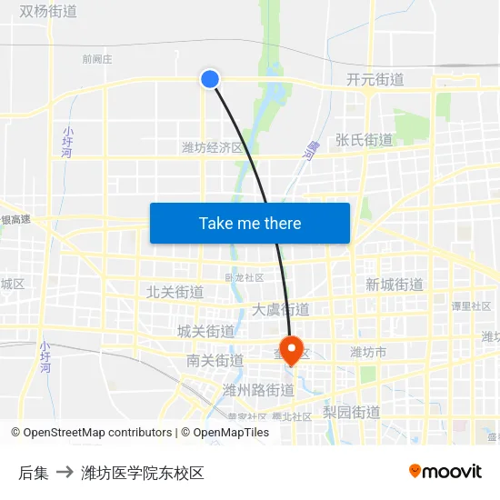后集 to 潍坊医学院东校区 map