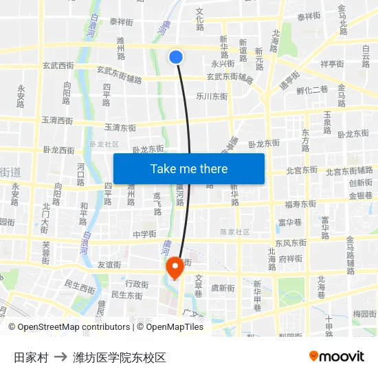 田家村 to 潍坊医学院东校区 map