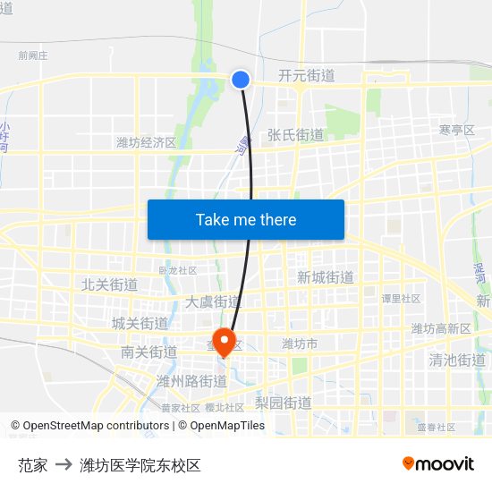 范家 to 潍坊医学院东校区 map