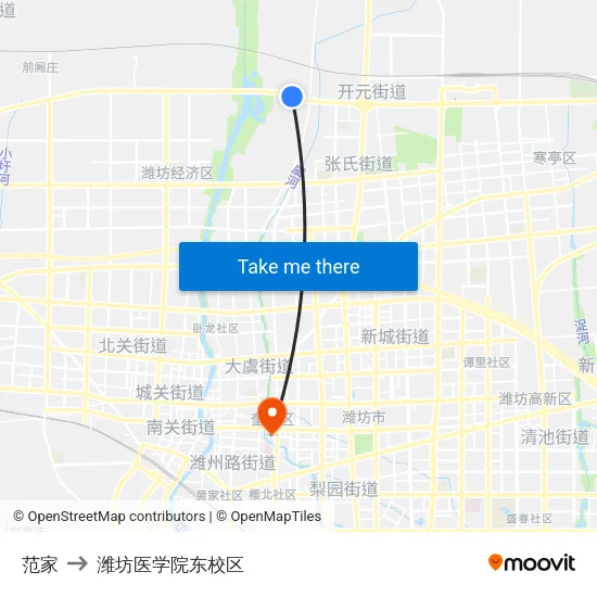 范家 to 潍坊医学院东校区 map