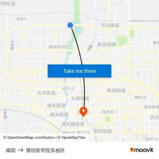 南阳 to 潍坊医学院东校区 map