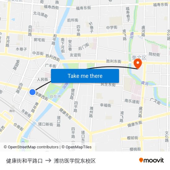 健康街和平路口 to 潍坊医学院东校区 map