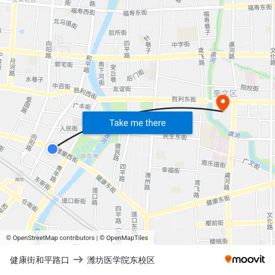 健康街和平路口 to 潍坊医学院东校区 map