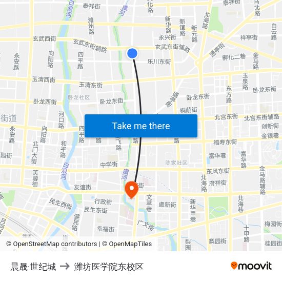 晨晟·世纪城 to 潍坊医学院东校区 map