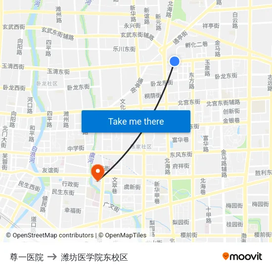 尊一医院 to 潍坊医学院东校区 map