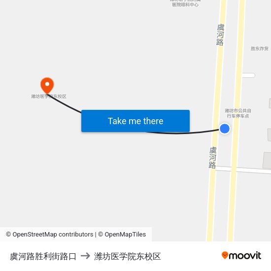 虞河路胜利街路口 to 潍坊医学院东校区 map