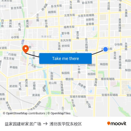 益家园建材家居广场 to 潍坊医学院东校区 map