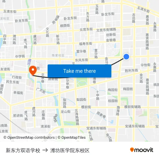 新东方双语学校 to 潍坊医学院东校区 map
