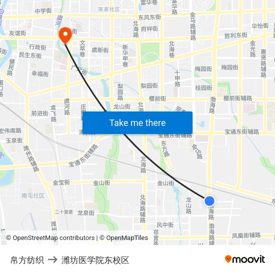 帛方纺织 to 潍坊医学院东校区 map