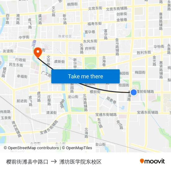 樱前街潍县中路口 to 潍坊医学院东校区 map