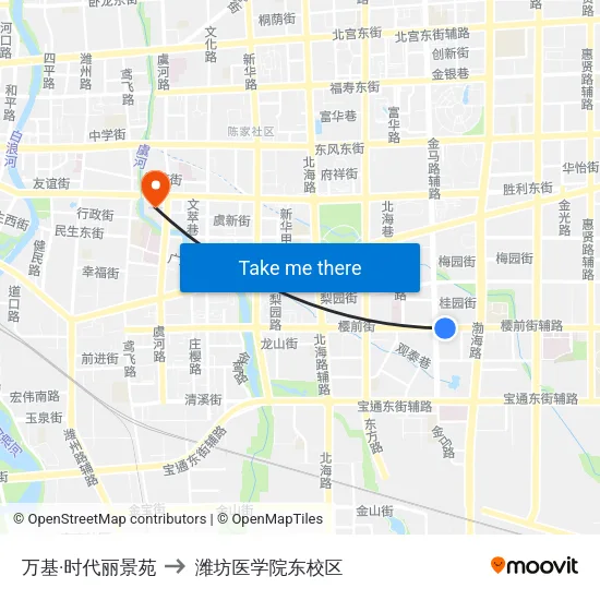 万基·时代丽景苑 to 潍坊医学院东校区 map