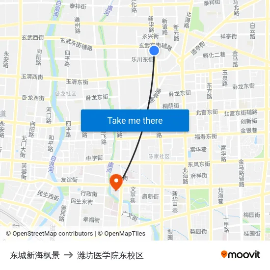 东城新海枫景 to 潍坊医学院东校区 map
