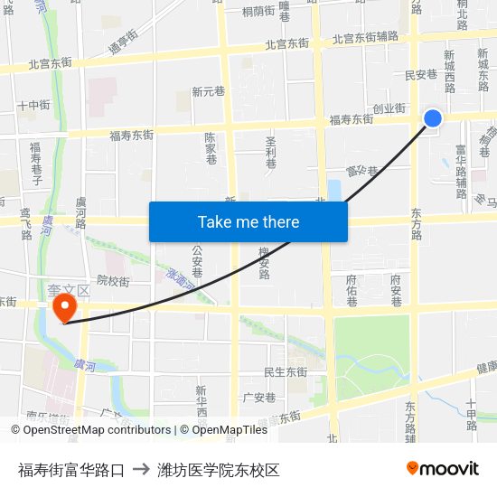 福寿街富华路口 to 潍坊医学院东校区 map