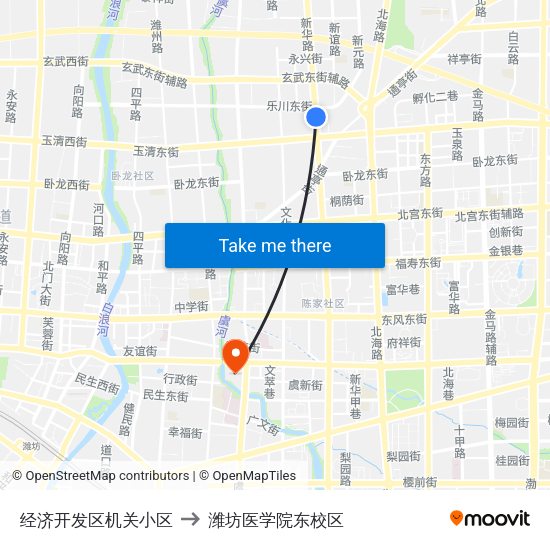 经济开发区机关小区 to 潍坊医学院东校区 map