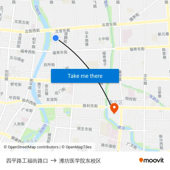 四平路工福街路口 to 潍坊医学院东校区 map