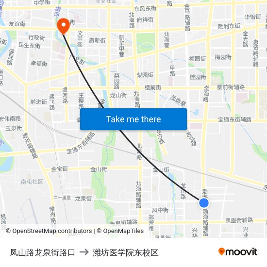 凤山路龙泉街路口 to 潍坊医学院东校区 map