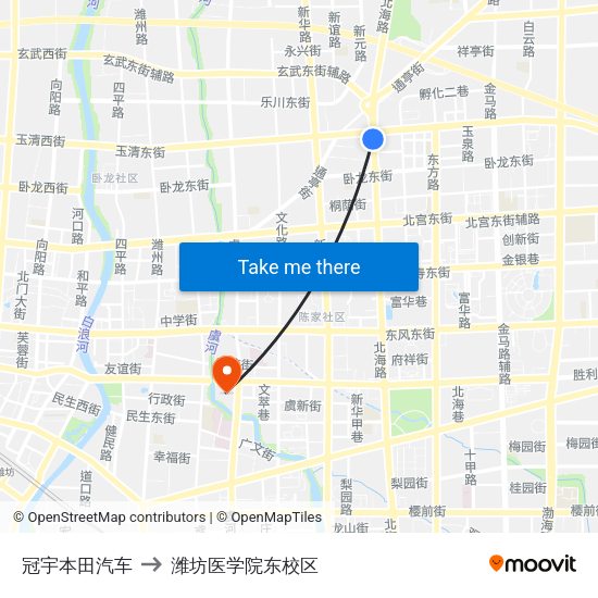 冠宇本田汽车 to 潍坊医学院东校区 map