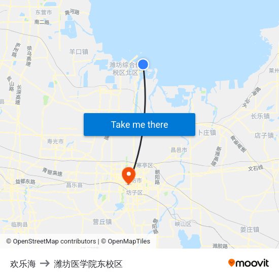 欢乐海 to 潍坊医学院东校区 map