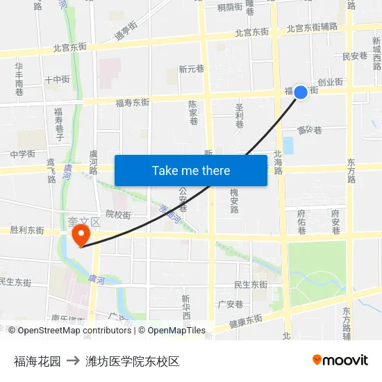 福海花园 to 潍坊医学院东校区 map