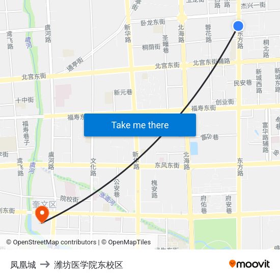 凤凰城 to 潍坊医学院东校区 map