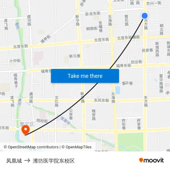 凤凰城 to 潍坊医学院东校区 map