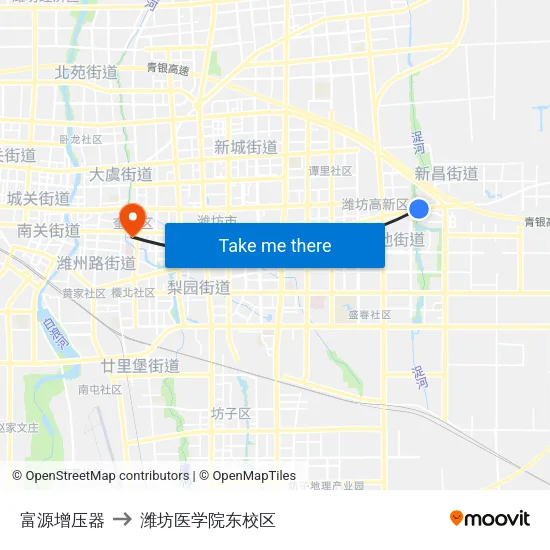 富源增压器 to 潍坊医学院东校区 map